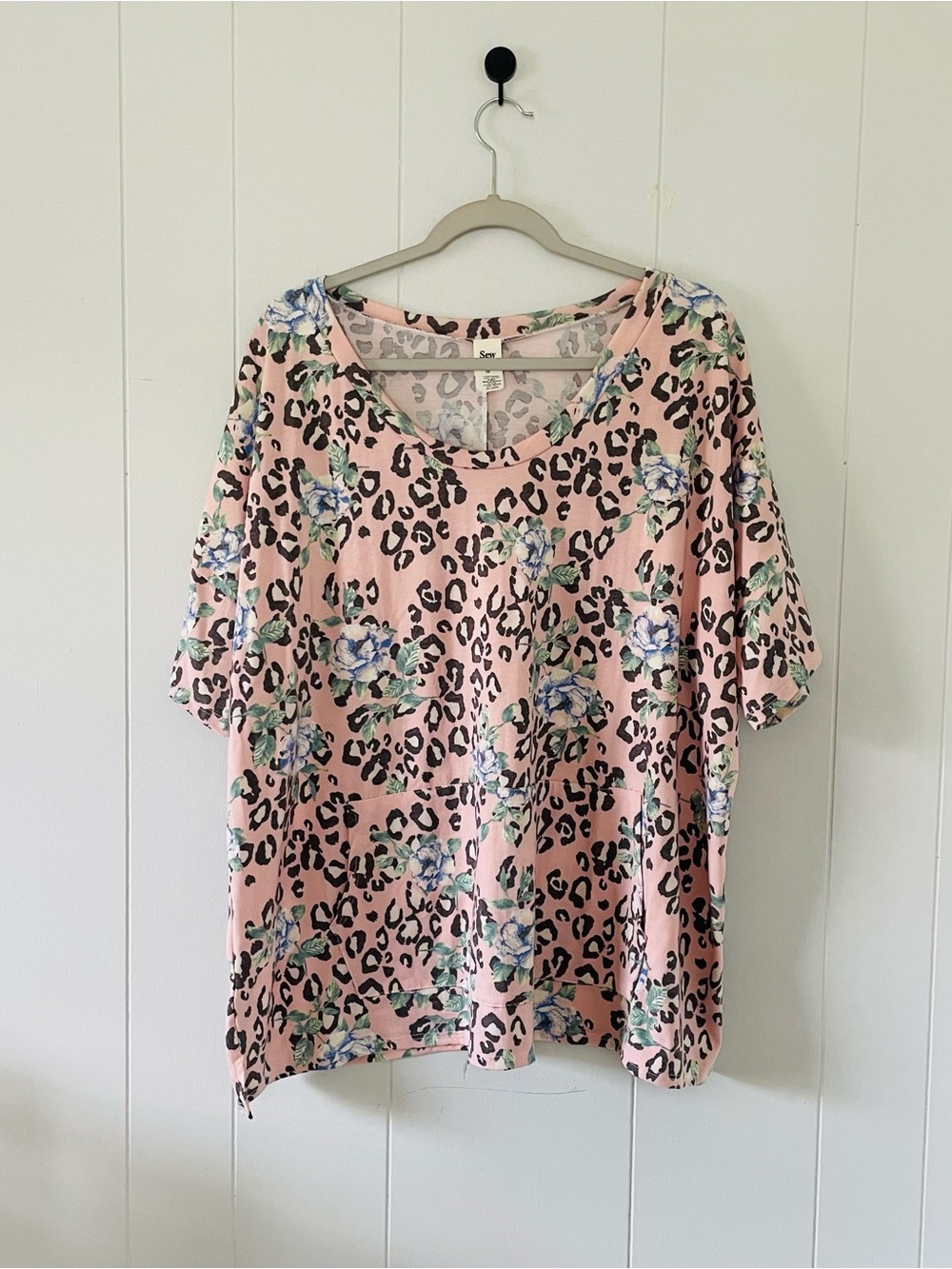 Sew In Love Pink Floral & Leopard Scoop Neck Tee